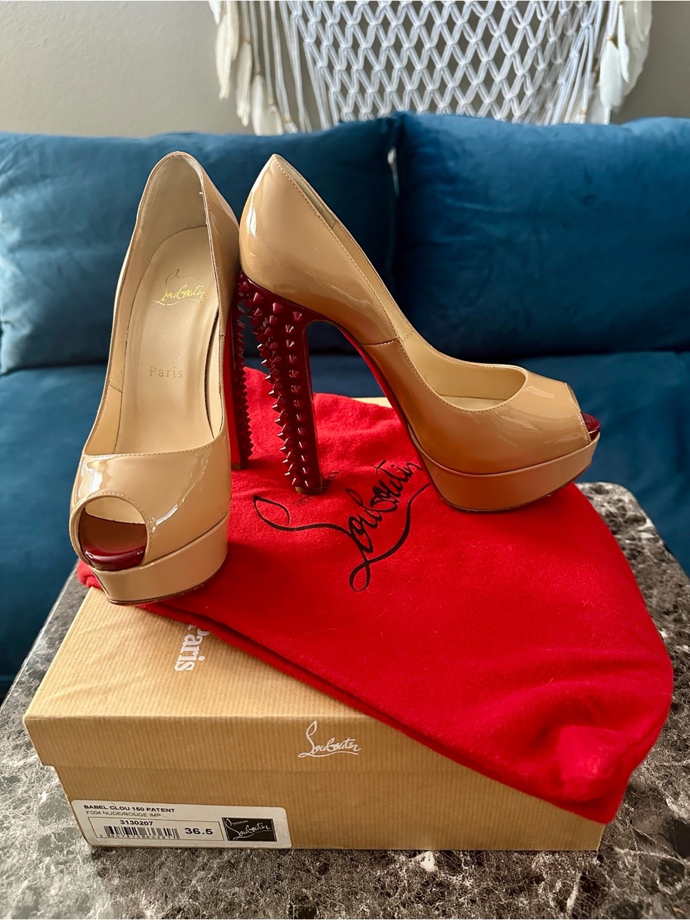 Christian Louboutin Babel Clou 150 Patent Peep-Toe Platform Pumps
